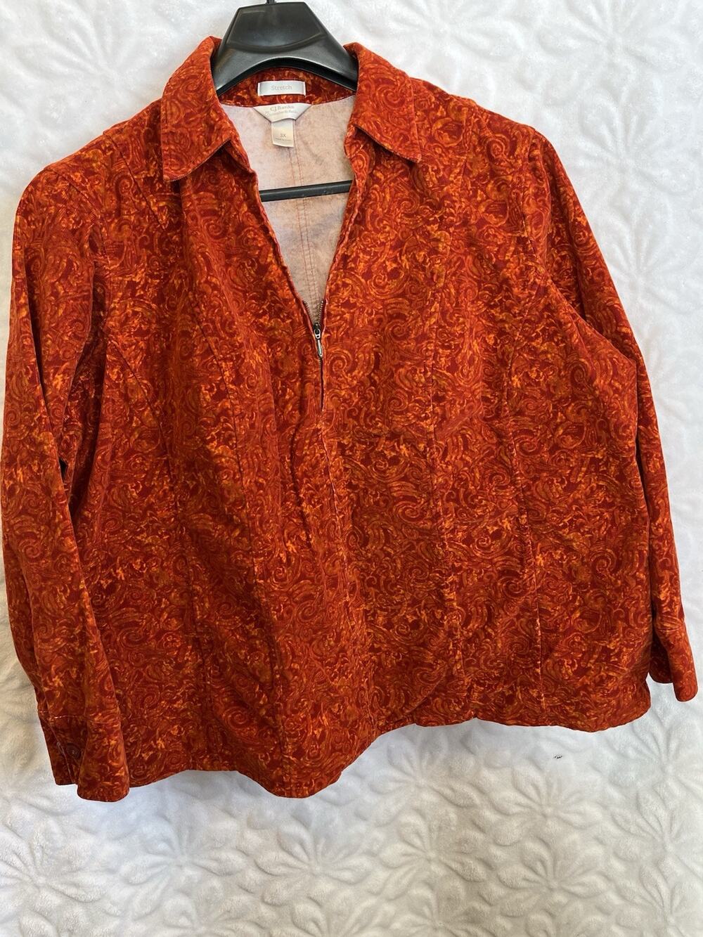 CJ Banks burnt orange full zip corduroy Jacket with Floral Pattern size 3XL